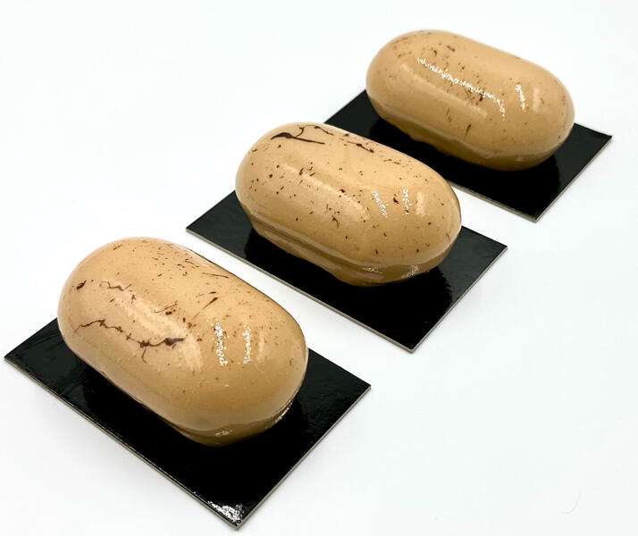 Caramel mousse cake with pear filling